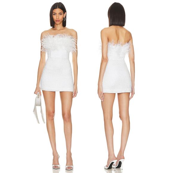 Retrofete Torin Sequin Feather Mini Dress Strapless Party Bridal Vegas NYE S - Picture 1 of 10